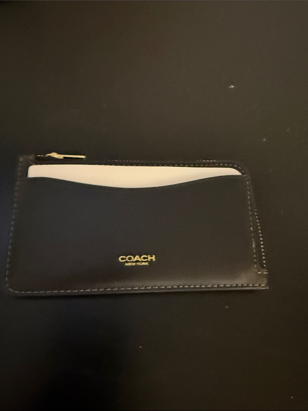 Coach Black and White Leather Zip Card Wallet